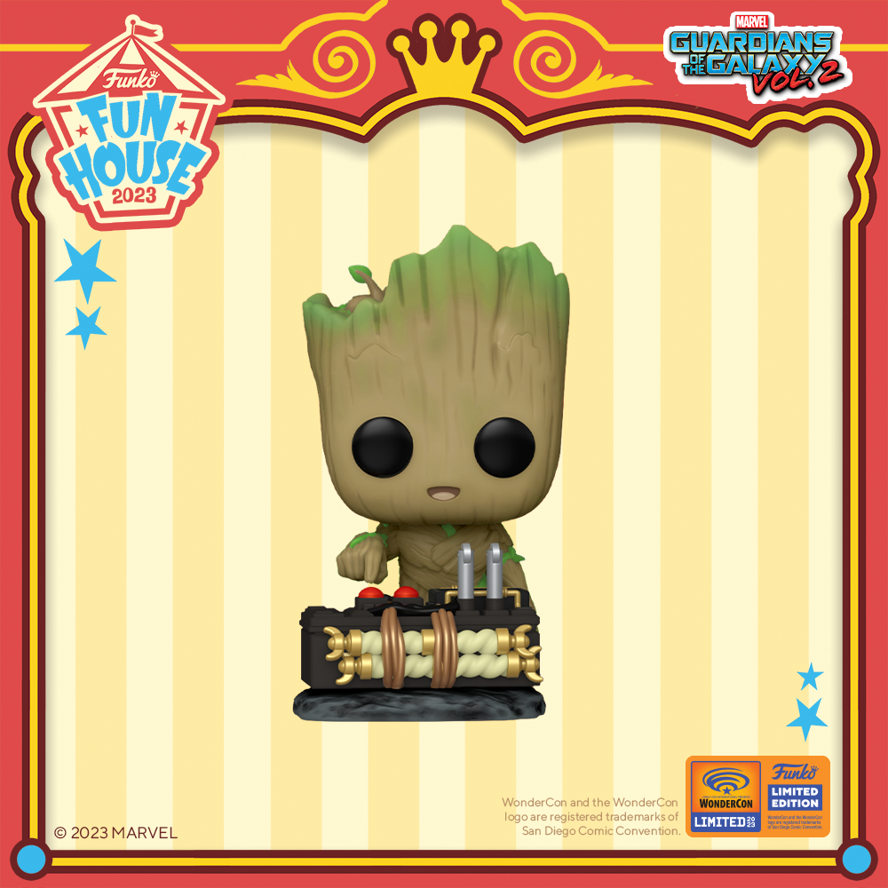 2023 WonderCon exclusive Pop! Baby Groot with Detonator from Marvel Studios' Guardians of the Galaxy: Volume 2.